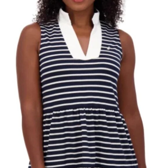 Nautica Jeans Women's Tiered Collar Sleeveless Dress Navy/Ivory Size XXL "NEW" - Picture 1 of 3